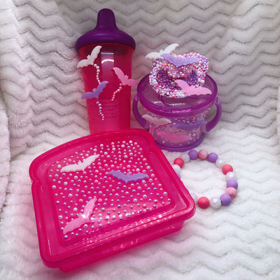 Pink Baby Bat Snack Time BP Seconds Set (Sippy, Teether Bracelet, Paci, Deco Snack Container, Deco Sandwich Holder)