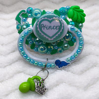Princex Ruffle Heart Green/White PM Paci (Custom Options Blank to Full Deco)