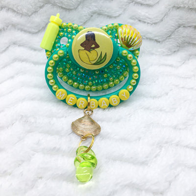 Yellow and Green Merbaby Premade PM Paci with Charm