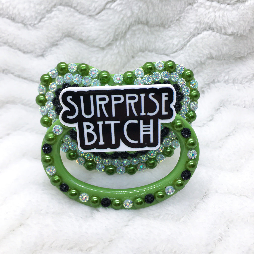 Surprise Bitch Green and Silver HC Paci