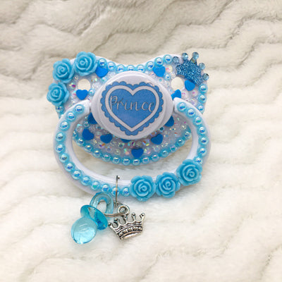 Prince Ruffle Heart White/Blue PM Paci (Custom Options Blank to Full Deco)