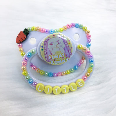 Rainbow Funny Bunny Rope Bunny PM Paci (Custom Options Blank to Full Deco)