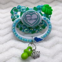 Your Highness Ruffle Heart Green/White PM Paci (Custom Options Blank to Full Deco)