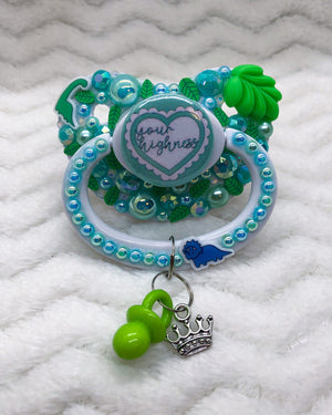 Your Highness Ruffle Heart Green/White PM Paci (Custom Options Blank to Full Deco)