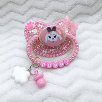 Fluffy Bow Pretty Puppy Pink PM Paci (Custom Options Blank to Full Deco)