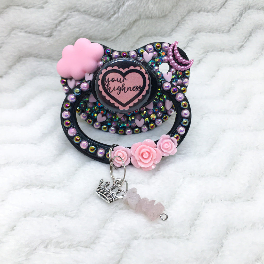 Your Highness Ruffle Heart Black/Pink PM Paci (Custom Options Blank to Full Deco)