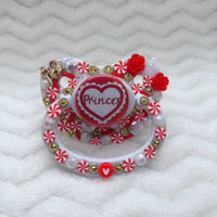 Princex Ruffle Heart Red/White PM Paci (Custom Options Blank to Full Deco)