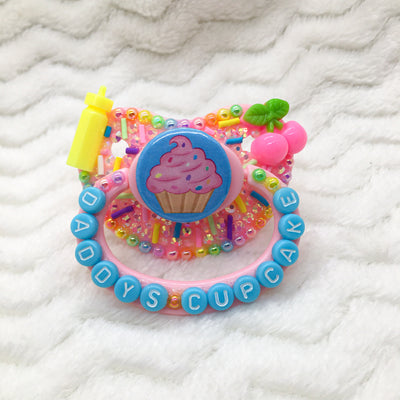 Rainbow Sprinkles Pink/Blue Cupcake PM Paci (Custom Options Blank to Full Deco)