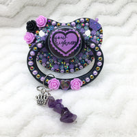 Your Highness Ruffle Heart Black/Purple PM Paci (Custom Options Blank to Full Deco)