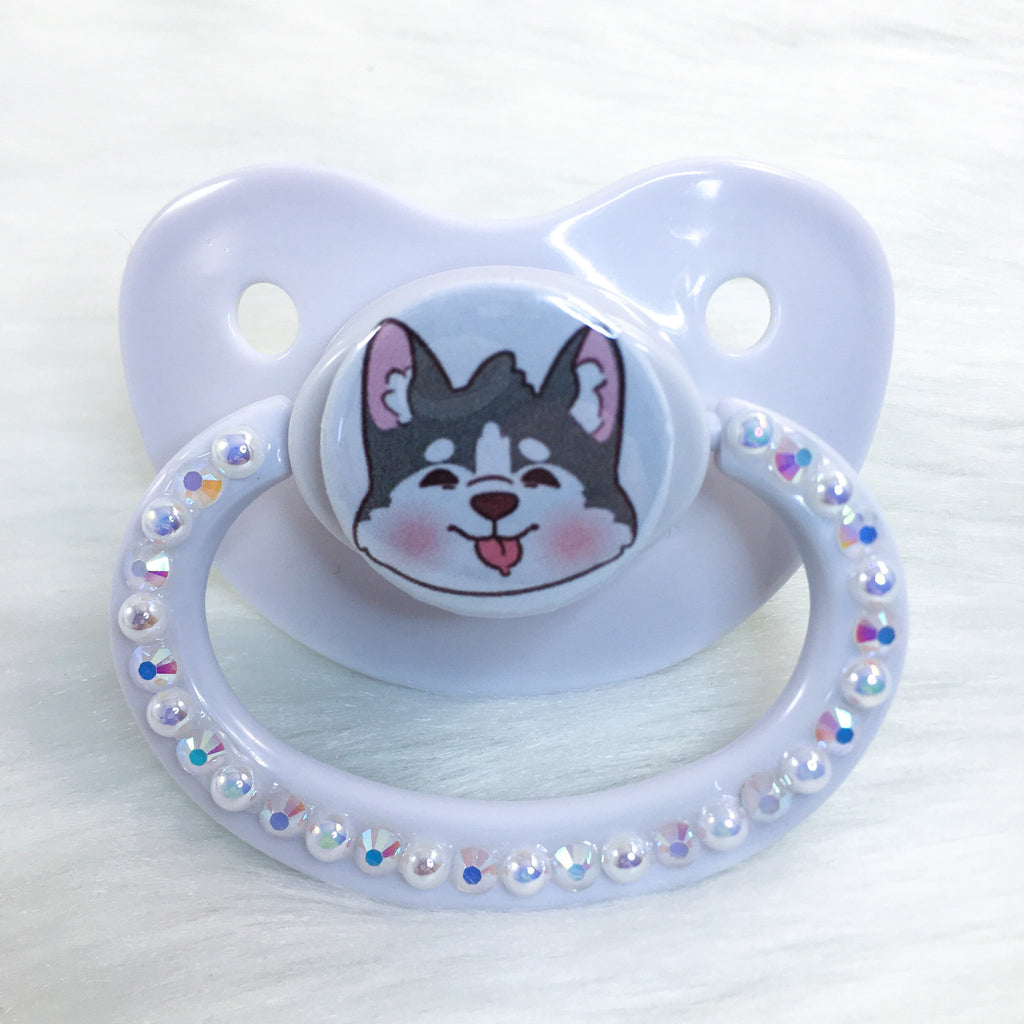 Husky Pup White Background PM Paci (Custom Options Blank to Full Deco)