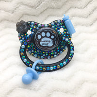 Mommy’s Pup Paw Black/Blue PM Paci (Custom Options Blank to Full Deco)