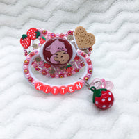 Strawberry Red Pink Kitten with Cookie PM Paci (Custom Options Blank to Full Deco)