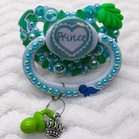 Prince Ruffle Heart Green/White PM Paci (Custom Options Blank to Full Deco)