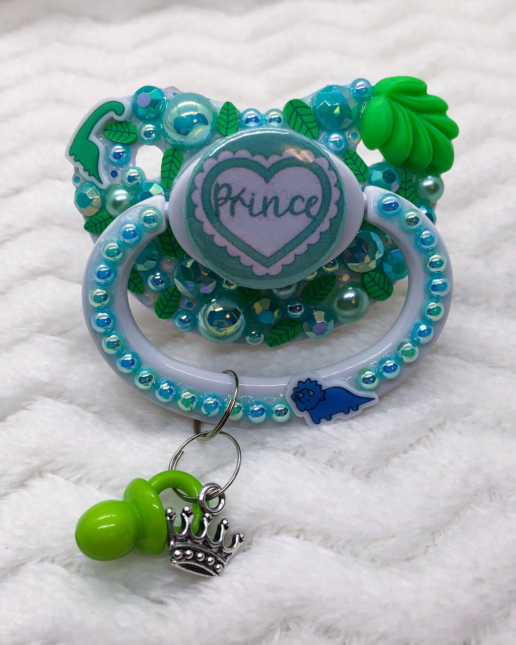 Prince Ruffle Heart Green/White PM Paci (Custom Options Blank to Full Deco)