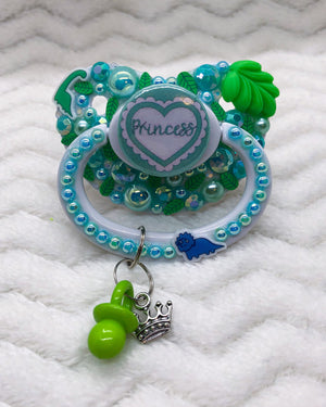 Princess Ruffle Heart Green/White PM Paci (Custom Options Blank to Full Deco)