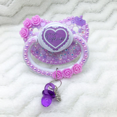 Your Highness Ruffle Heart White/Purple PM Paci (Custom Options Blank to Full Deco)