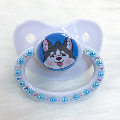 Husky Pup Baby Blue Background PM Paci (Custom Options Blank to Full Deco)