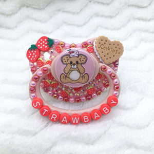 Strawberry Graham Cracker Bear PM Paci (Custom Options Blank to Full Deco)