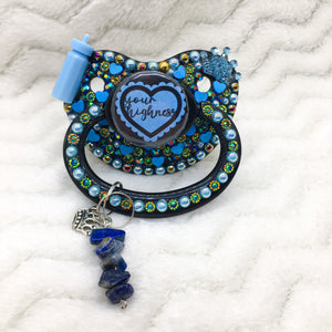 Your Highness Ruffle Heart Black/Blue PM Paci (Custom Options Blank to Full Deco)