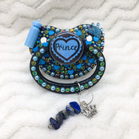 Prince Ruffle Heart Black/Blue PM Paci (Custom Options Blank to Full Deco)