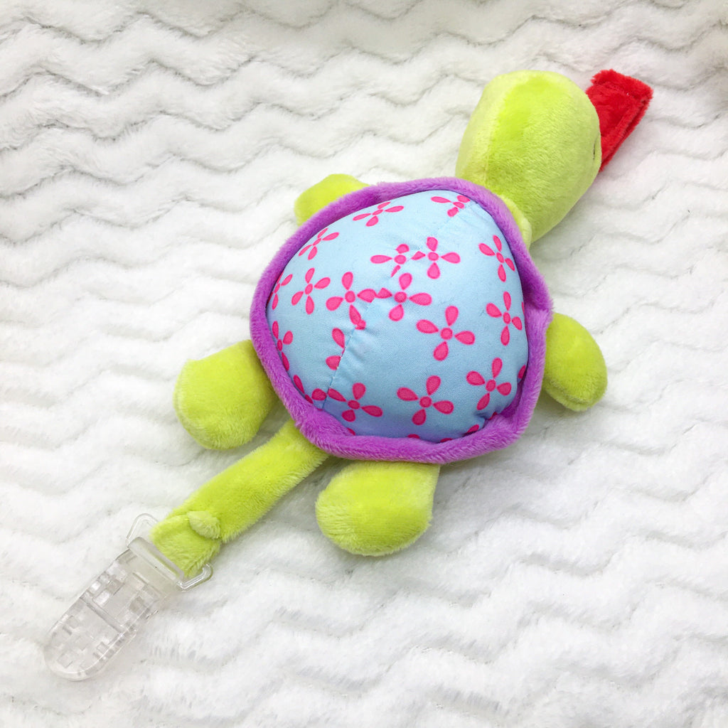 Turtle Stuffie Paci Clip and Lavender Adult Paci Set