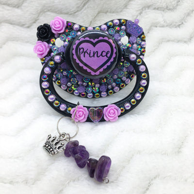 Prince Ruffle Heart Black/Purple PM Paci (Custom Options Blank to Full Deco)