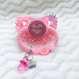 Princess Ruffle Heart Pink/Pink PM Paci (Custom Options Blank to Full Deco)