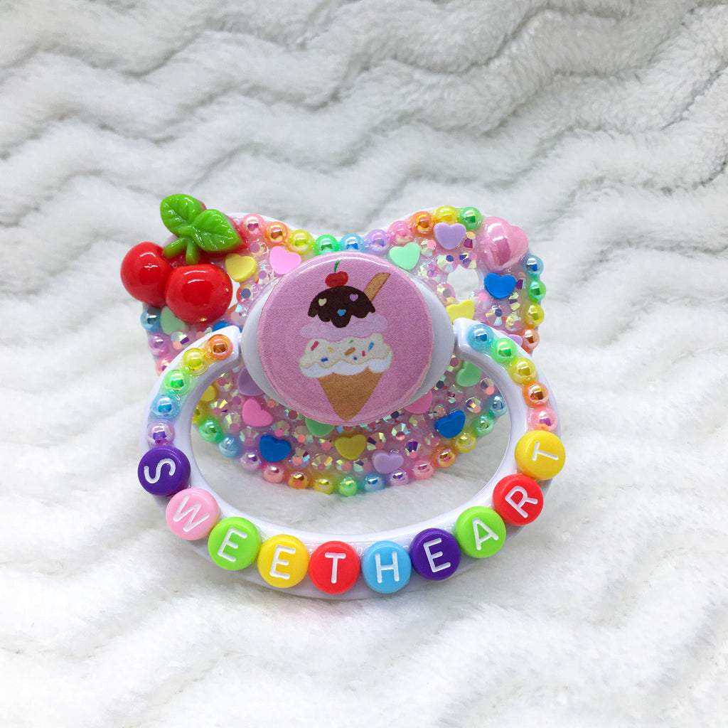 Heart Rainbow Sprinkles Ice Cream Cone PM Paci (Custom Options Blank to Full Deco)